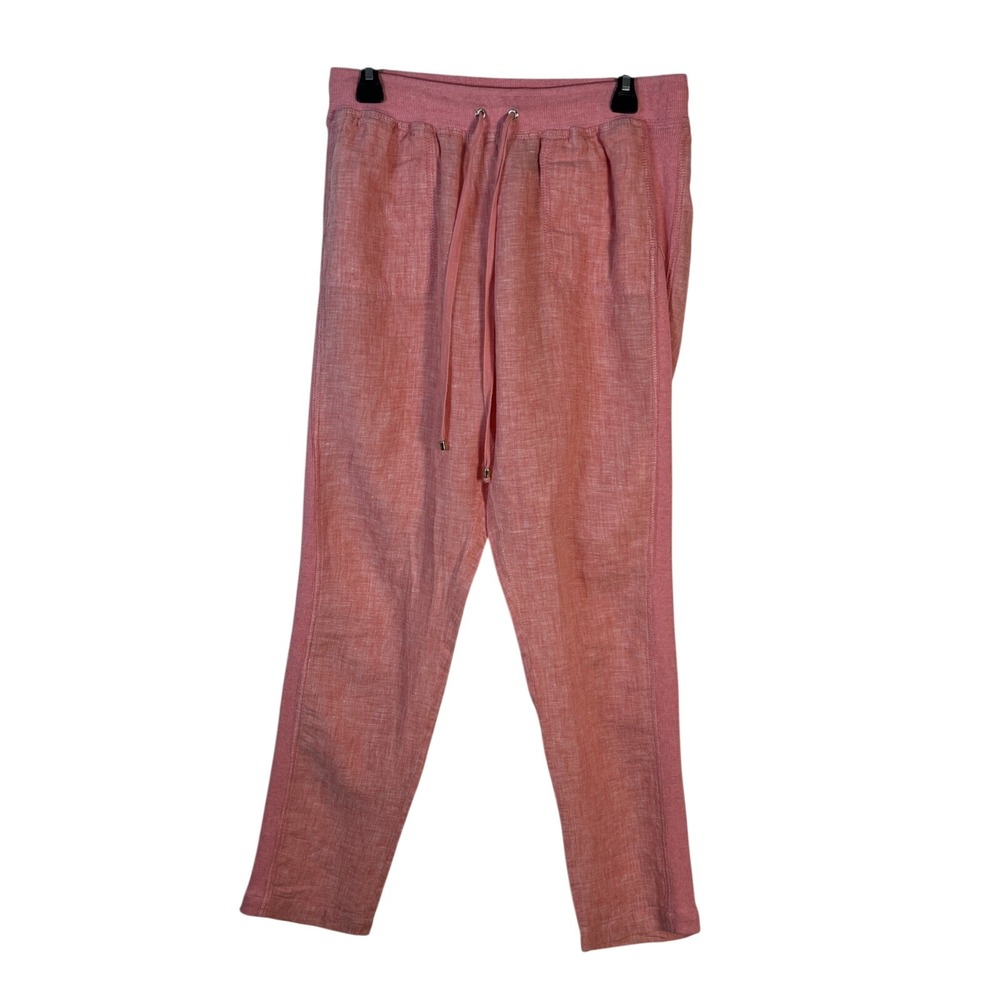 Tommy Hilfiger Linen Cotton Pull On Pants Coral Salmon Pink 10 Summer Beach Chic